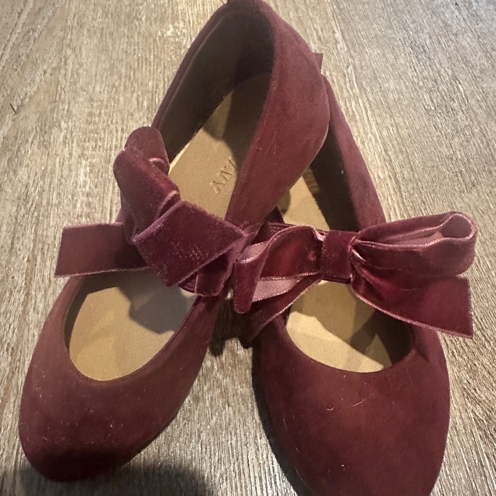 Velvet Burgundy Bow Flats